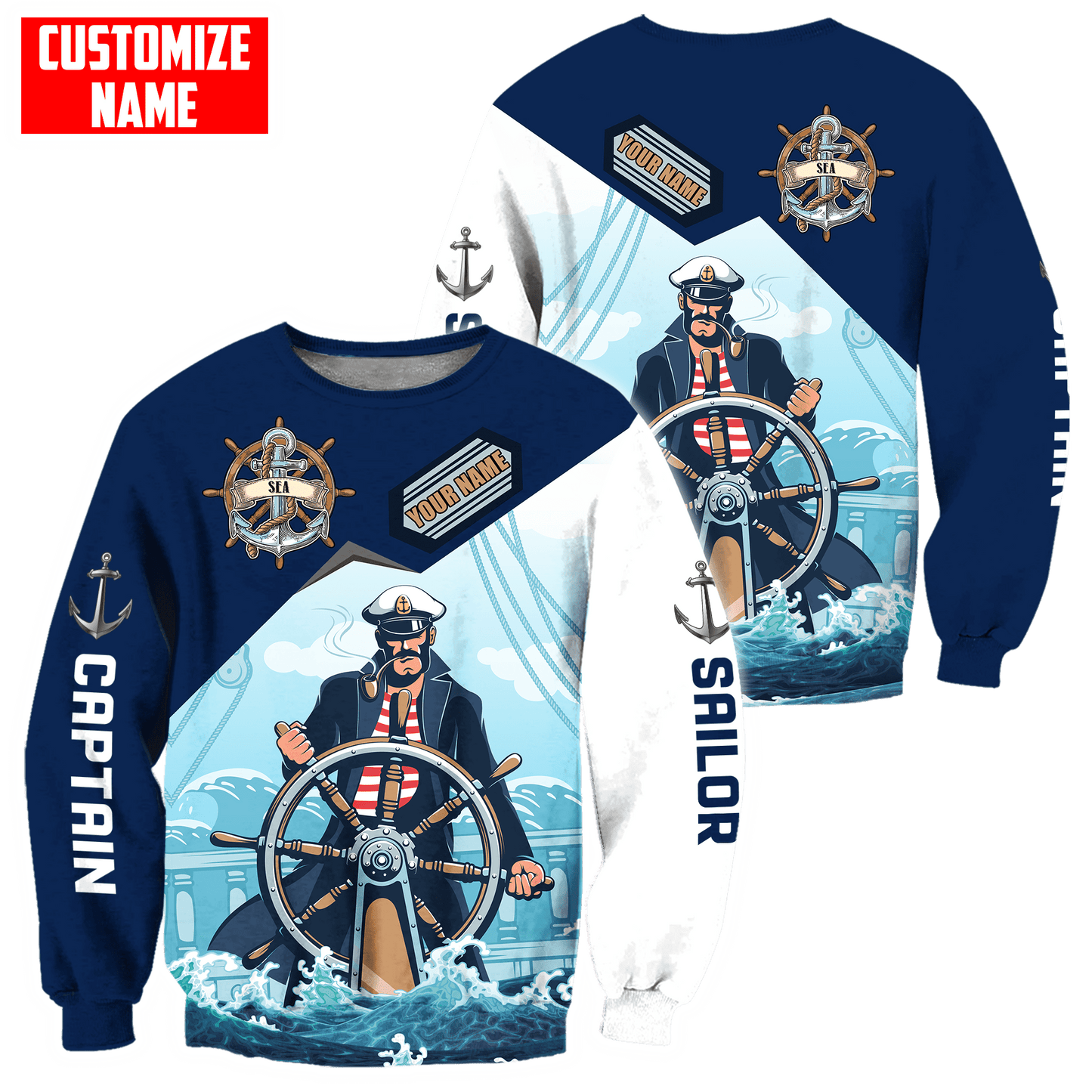 Customized Name Captain Sailor 3D All Over Printed Shirts