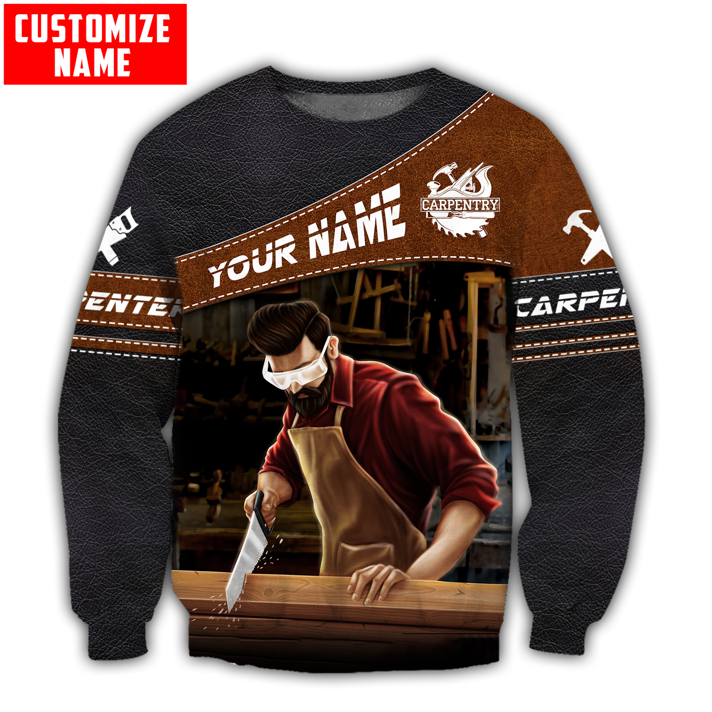 Personalized Name Carpenter 3D All Over Printed Unisex Shirts Leather Texture Ver2