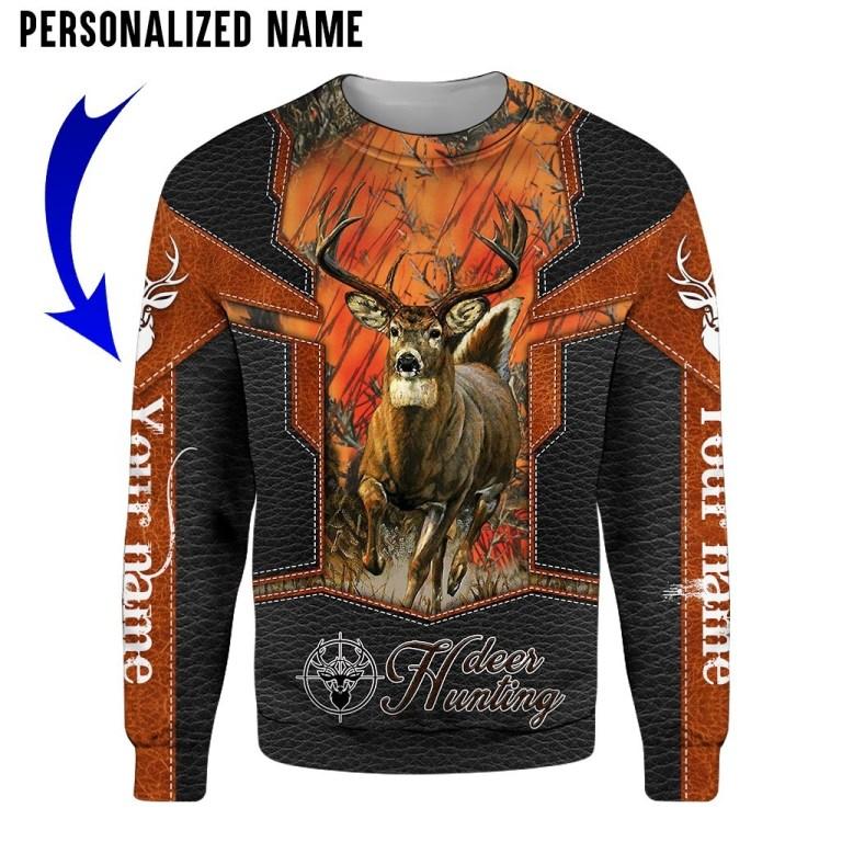 Personalized Name Deer Hunting 3D All Over Printed Unisex Shirts Leather Texture