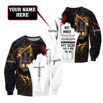 Jesus Christ Lion Way Maker Miracle Worker Personalized Name 3D Printed Hoodie, T-Shirt for Men and Women