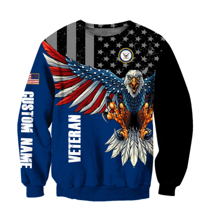 Custom name US Navy Veteran Eagle 3d printed shirts Proud Military