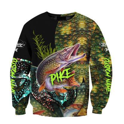 Custom name Northern Pike Fishing on skin 3D Design print shirts