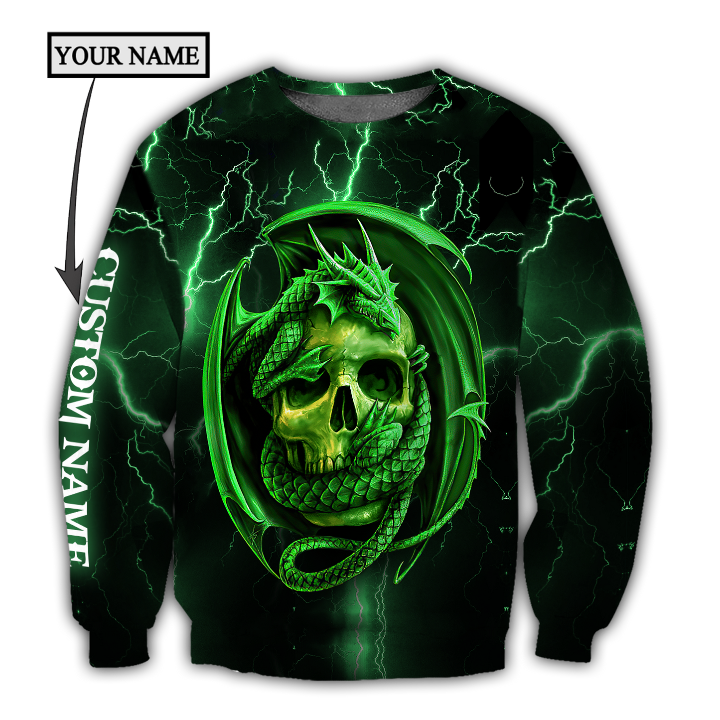 Dragon & skull green unisex hoodie NTN03042105