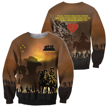 Premium Anzac Day Keep The Spirit Alive 3D Printed Unisex Shirts TN