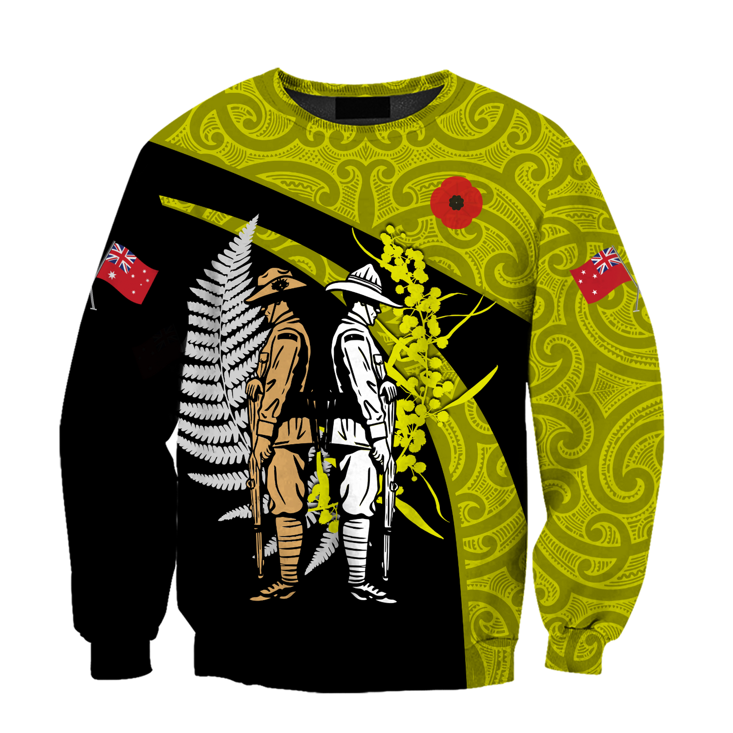 Tmarc Tee Anzac day the ode fern-wattle Australia and Kiwi yellow 3D print shirt