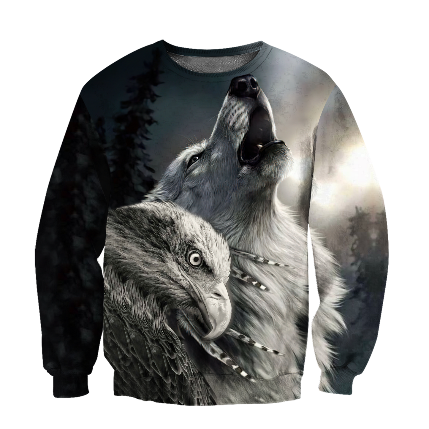Eagle And Wolf Native American Hoodie 3D All Over Printed Shirts