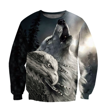 Eagle And Wolf Native American Hoodie 3D All Over Printed Shirts
