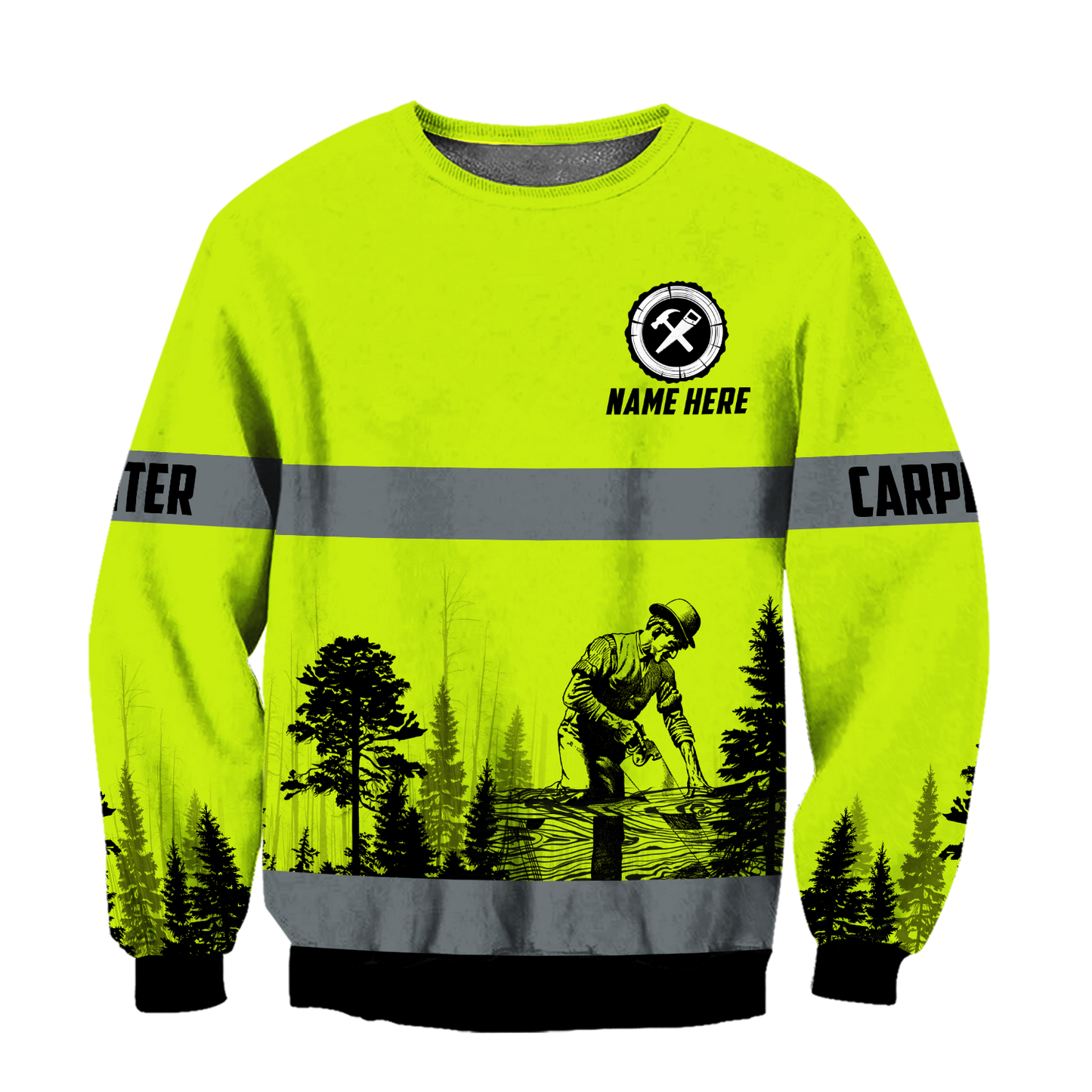 Personalized Name Carpenter 3D All Over Printed Unisex Shirts Green Safety