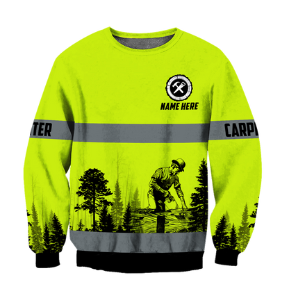 Personalized Name Carpenter 3D All Over Printed Unisex Shirts Green Safety