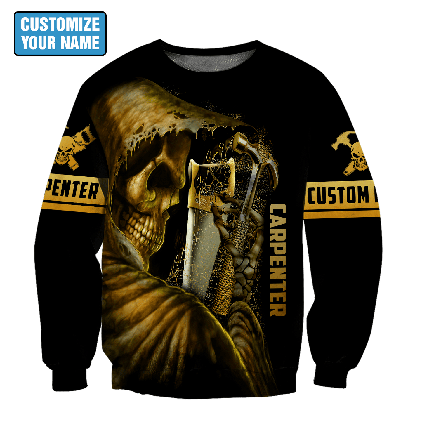 Personalized Name Carpenter 3D All Over Printed Unisex Shirts Golden Skull