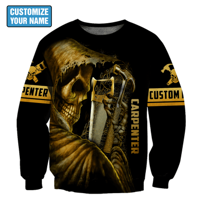 Personalized Name Carpenter 3D All Over Printed Unisex Shirts Golden Skull