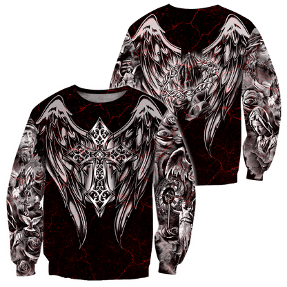 Jesus Christ Cross and Wings Black Red 3D Printed Hoodie, T-Shirt for Men and Women