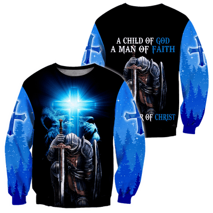 Jesus Christ Lion Blue Cross Child of God Man of Faith Warrior of Christ 3D Printed Hoodie, T-Shirt for Men and Women