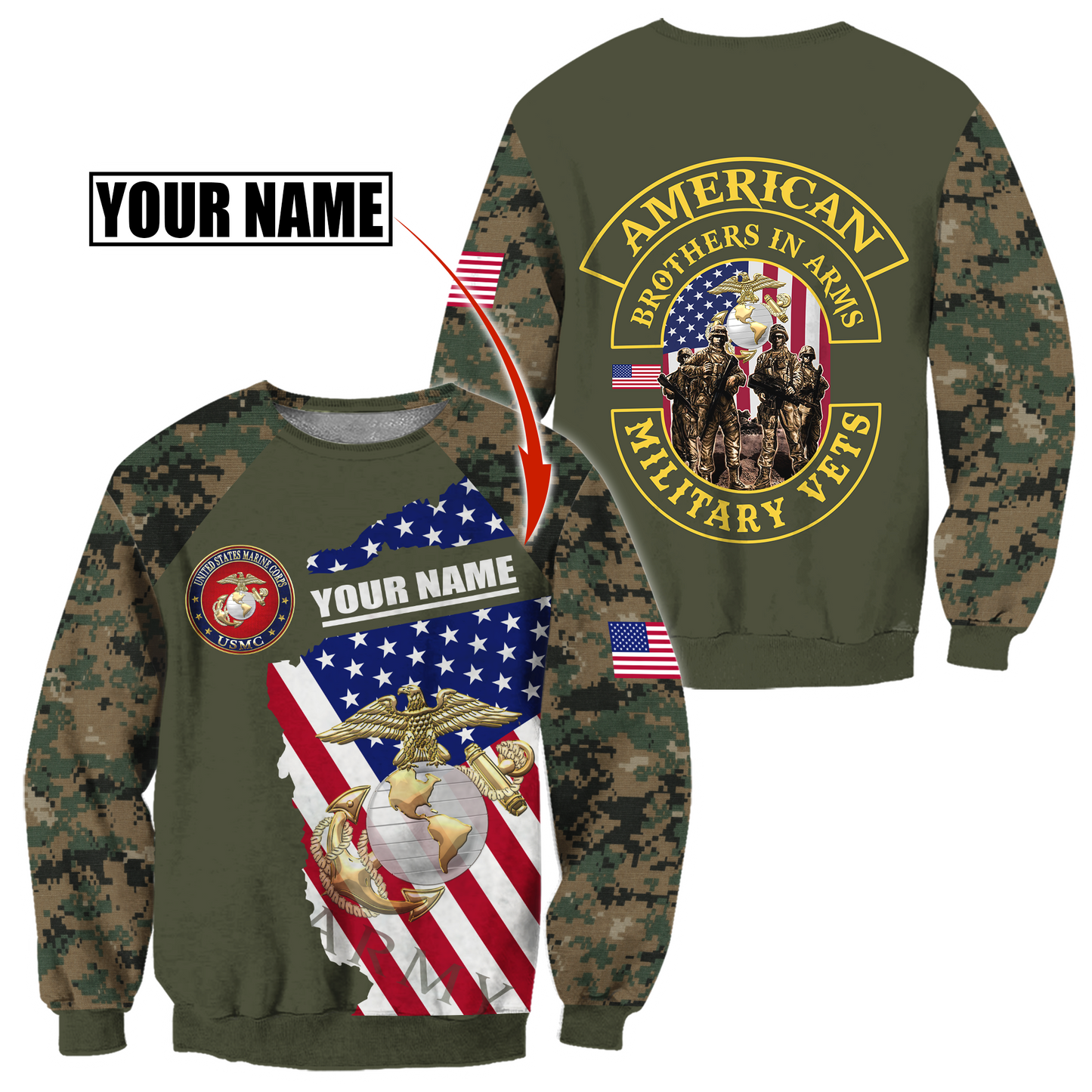 Custom name US Marine Corps Veteran Brothers in arms 3D print shirts Proud Military