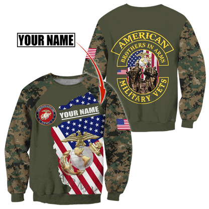 Custom name US Marine Corps Veteran Brothers in arms 3D print shirts Proud Military