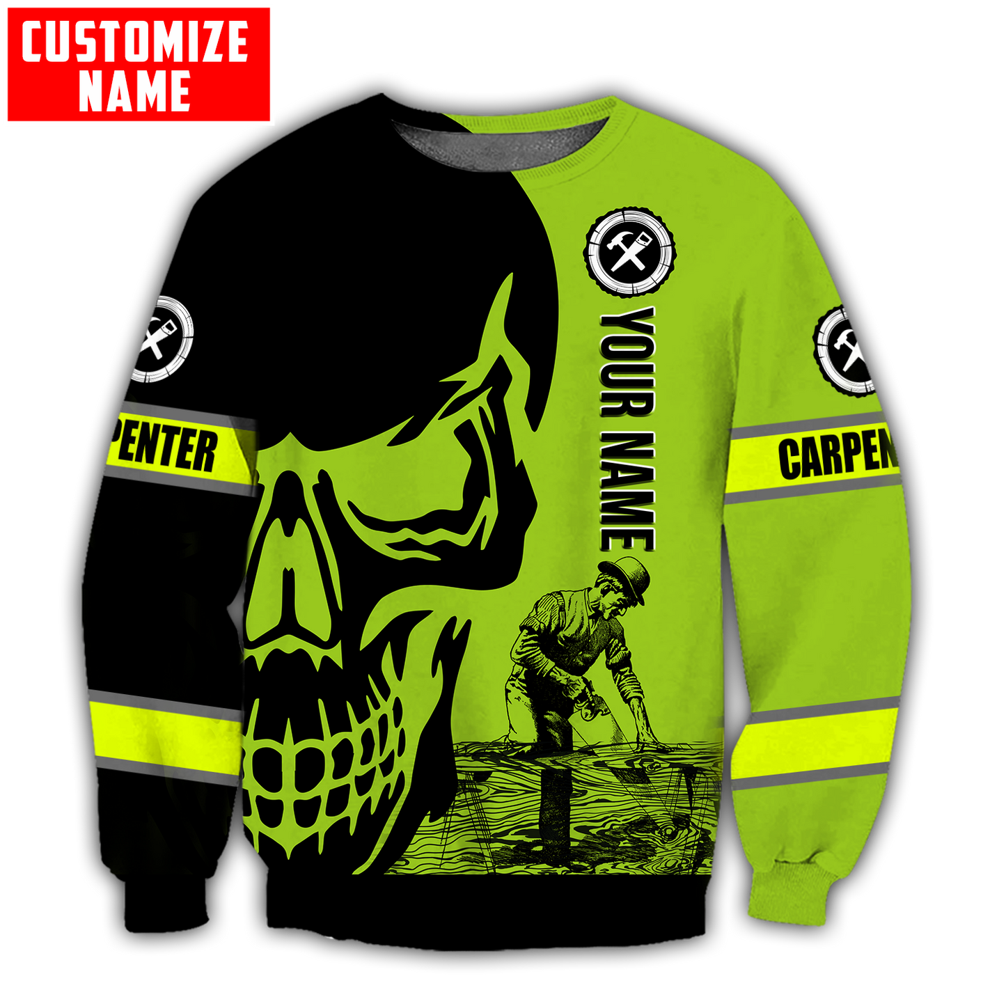 Personalized Name Carpenter 3D All Over Printed Unisex Shirts Green Neon