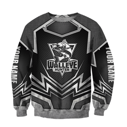 Custom name Black Walleye Hunter 3D design print shirts
