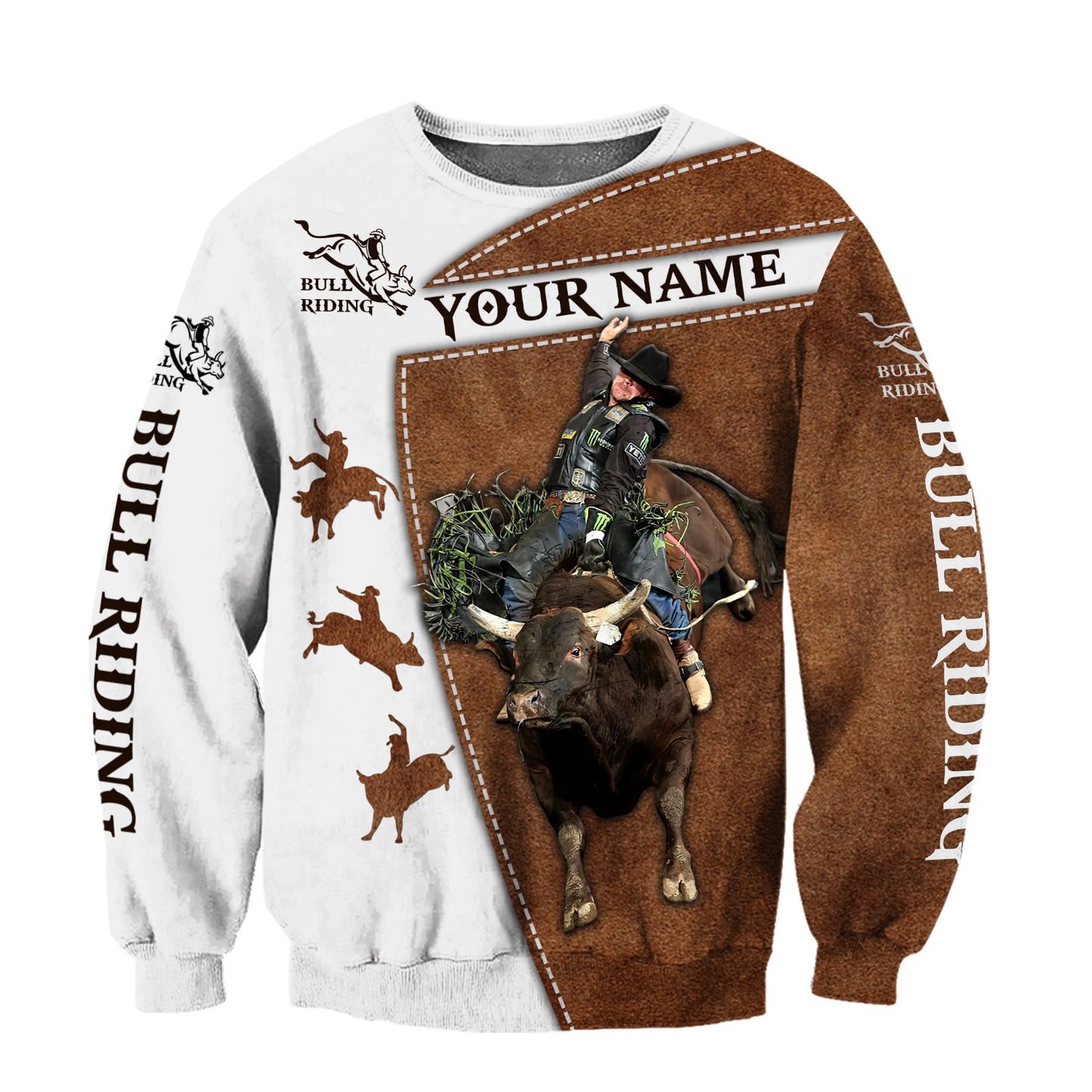 Personalized Name Bull Riding 3D All Over Printed Unisex Shirts Brown Bull