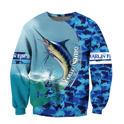 Custom name Marlin Fishing Camo 3D Design print shirts