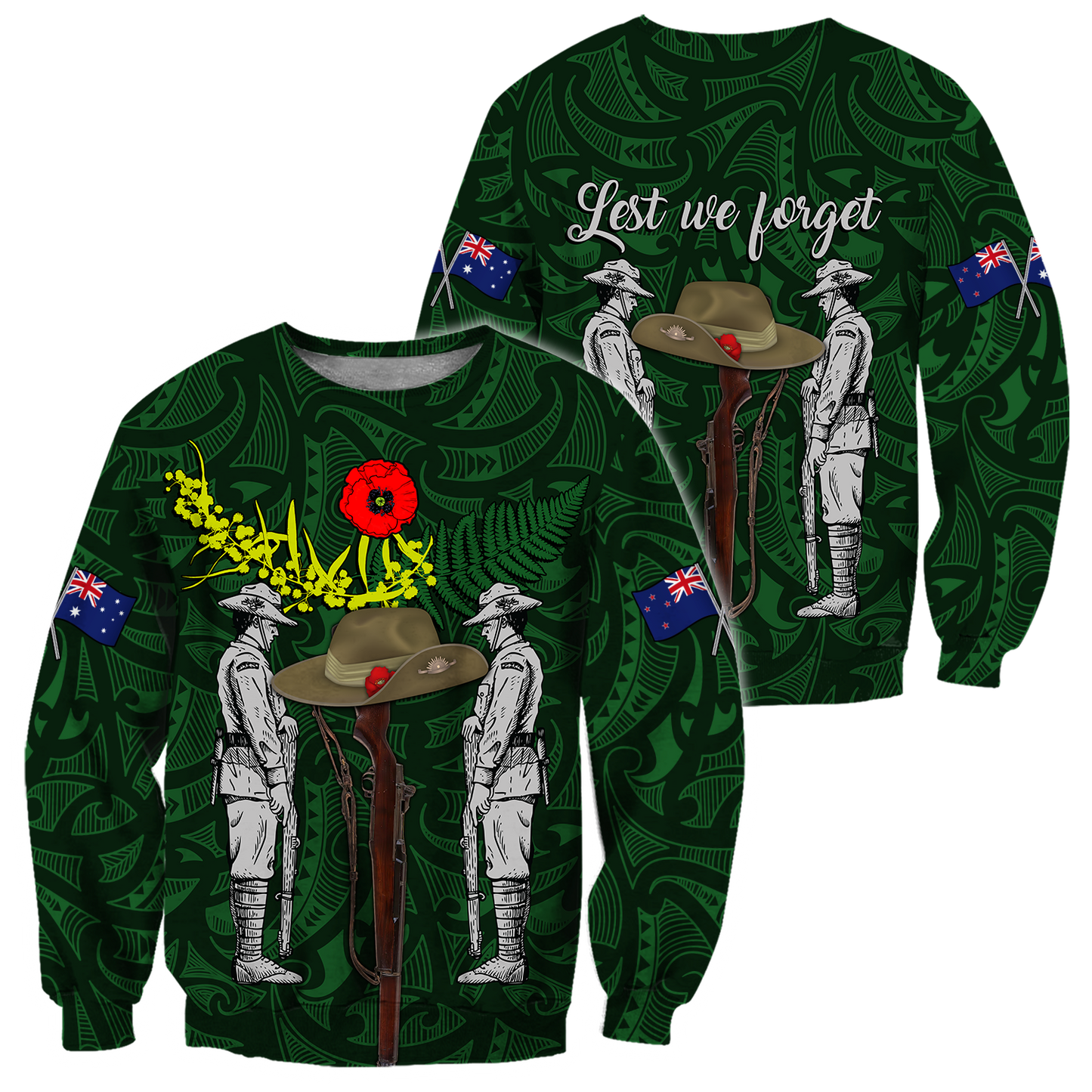 Lest We Forget Anzac Day Australia Golden Wattle And New Zealand Fern 3D Printed Shirts TN