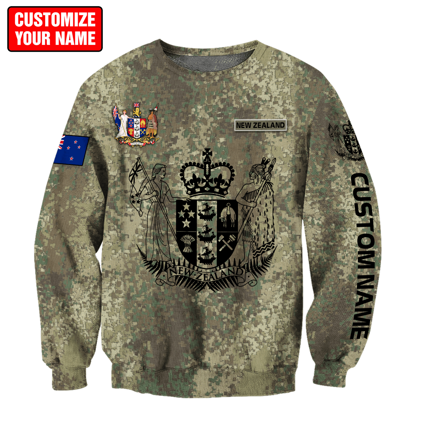Custom Name New Zealand Aotearoa Coat Of Arm Army 3D Printed Combo Sweater  + Sweatpant For Winter