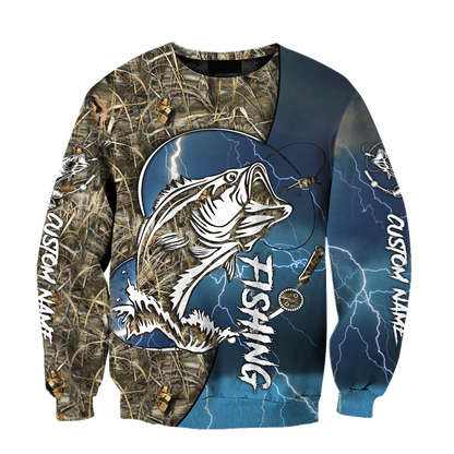 Custom name Bass fishing Sport - Blue ver 3D Design print shirts