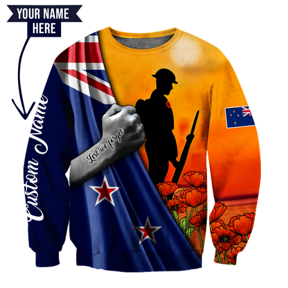Lest we forget Custom name New Zealand Veteran 3D print shirt