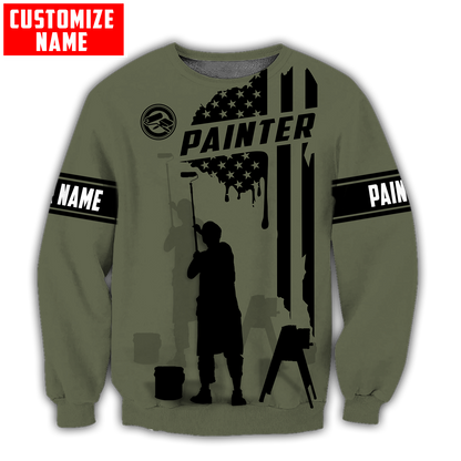 Tmarc Tee Personalized Name American Painter 3D All Over Printed Unisex Shirts Green