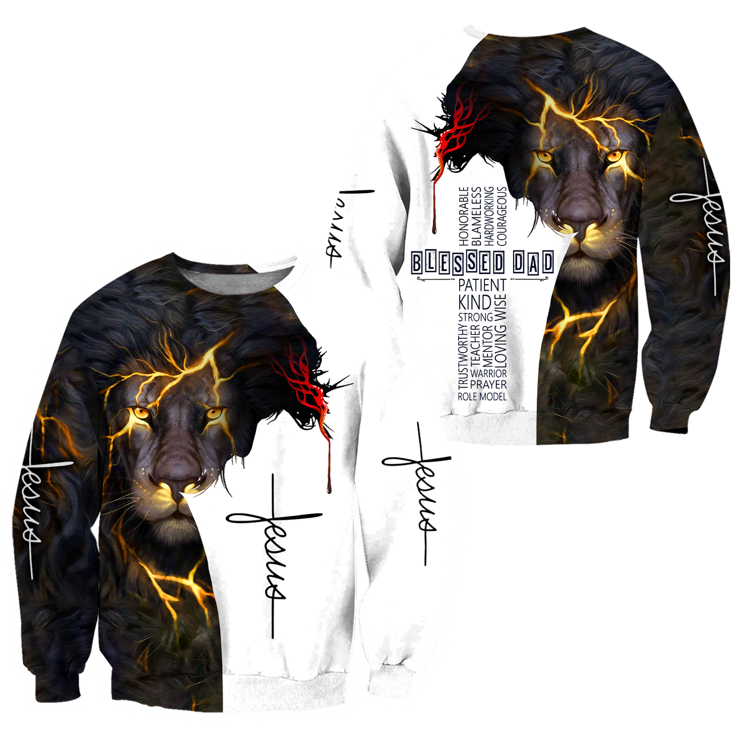 Premium Christian Jesus Blessed Dad Present Lion 3D All Over Printed Unisex Shirts