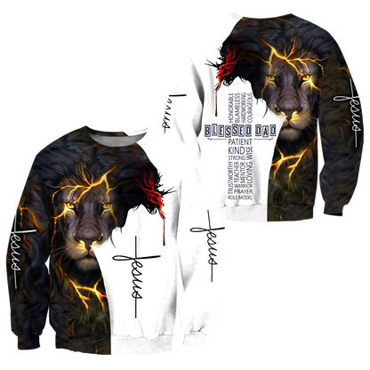 Premium Christian Jesus Blessed Dad Present Lion 3D All Over Printed Unisex Shirts