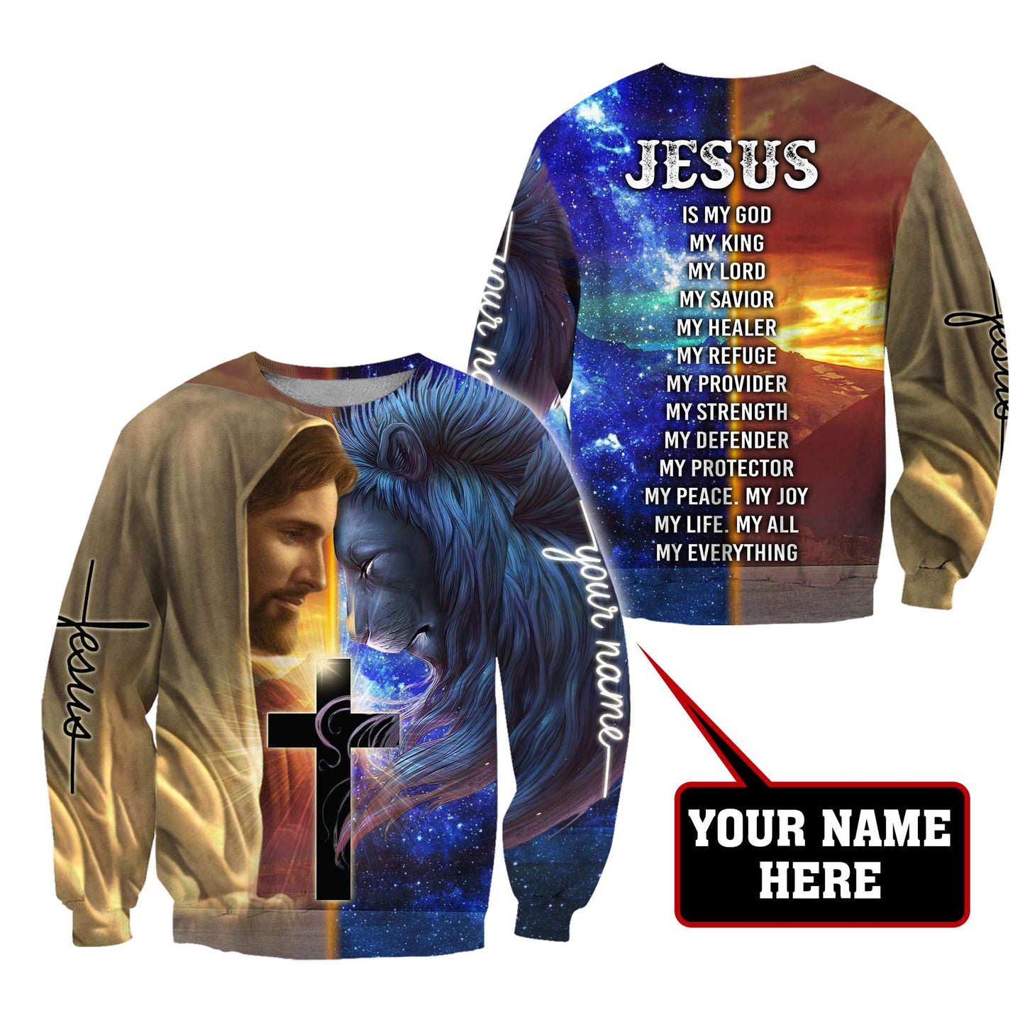 Premium Christian Jesus Lion Easter Personalized Name 3D All Over Printed Unisex Shirts HV