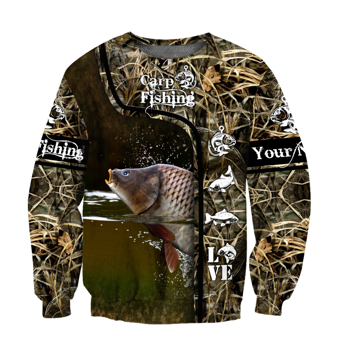 Custom name Carp Fishing water camo 3D print shirts