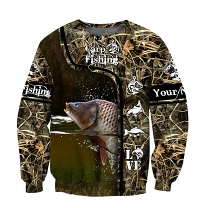 Custom name Carp Fishing water camo 3D print shirts