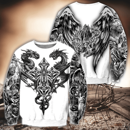 Jesus Christ Cross and Dragons 3D Printed Hoodie, T-Shirt for Men and Women