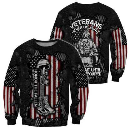 US Veteran never go away 3d printed shirts Proud Military