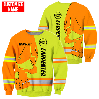 Personalized Name Carpenter 3D All Over Printed Unisex Shirts Safety Skull