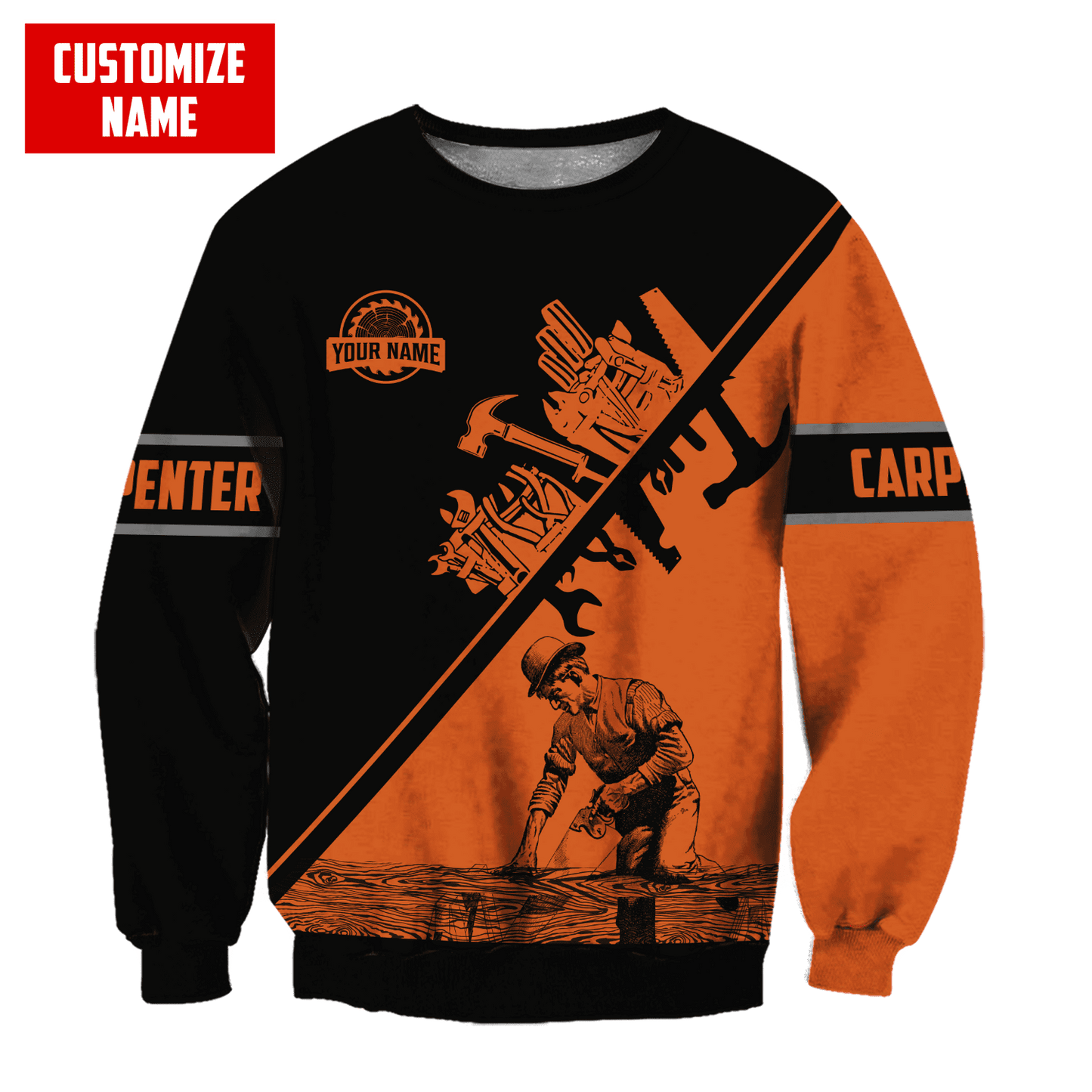 Personalized Name Carpenter 3D All Over Printed Unisex Shirts Orange Tools