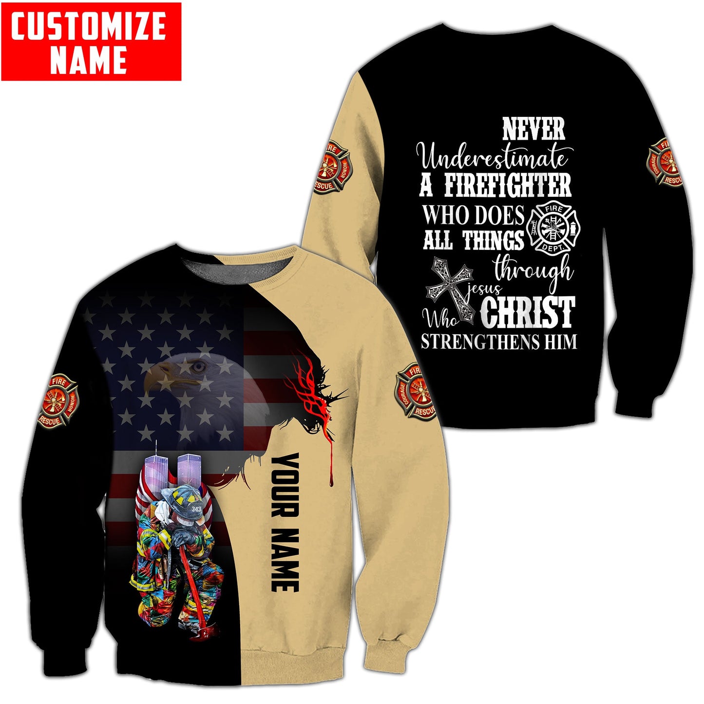 Customize Name Firefighter 3D All Over Printed Unisex Shirts
