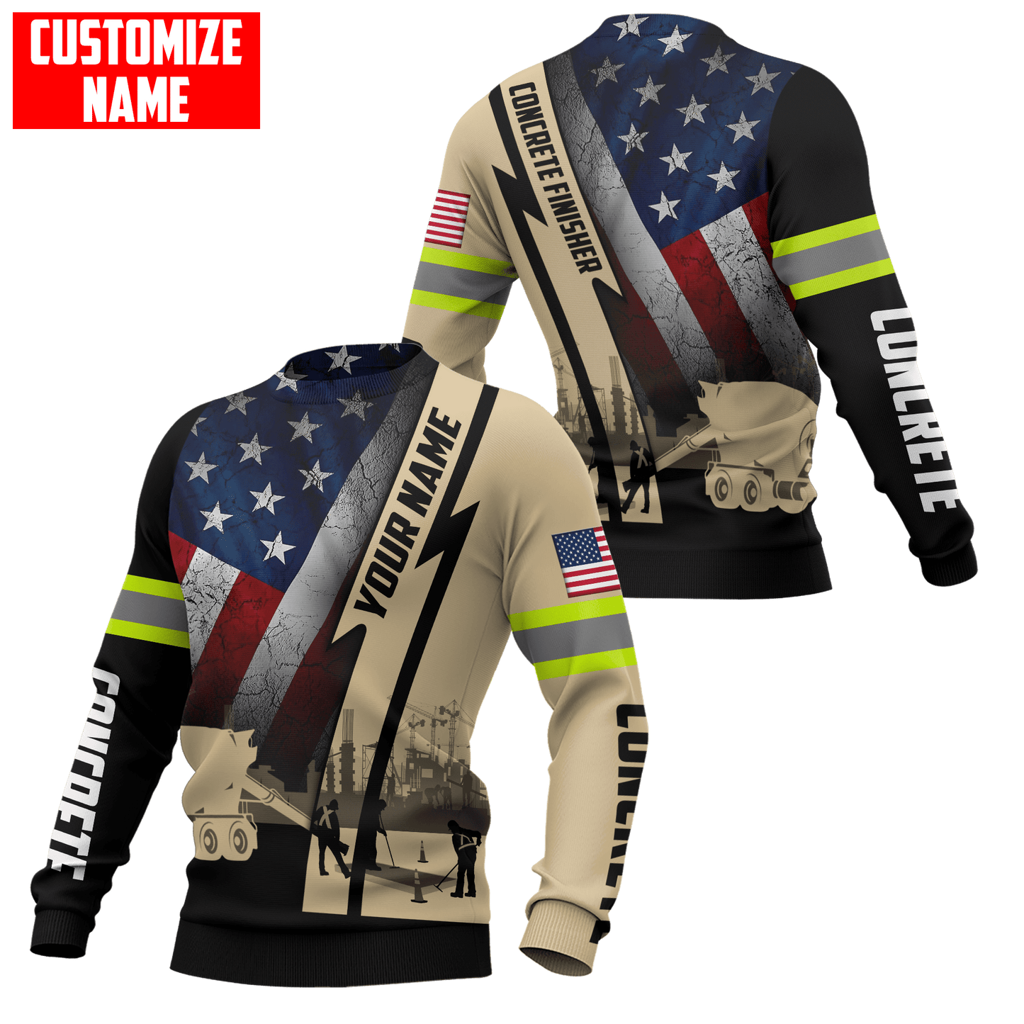 US Concrete Finisher Custom name 3D printed shirts