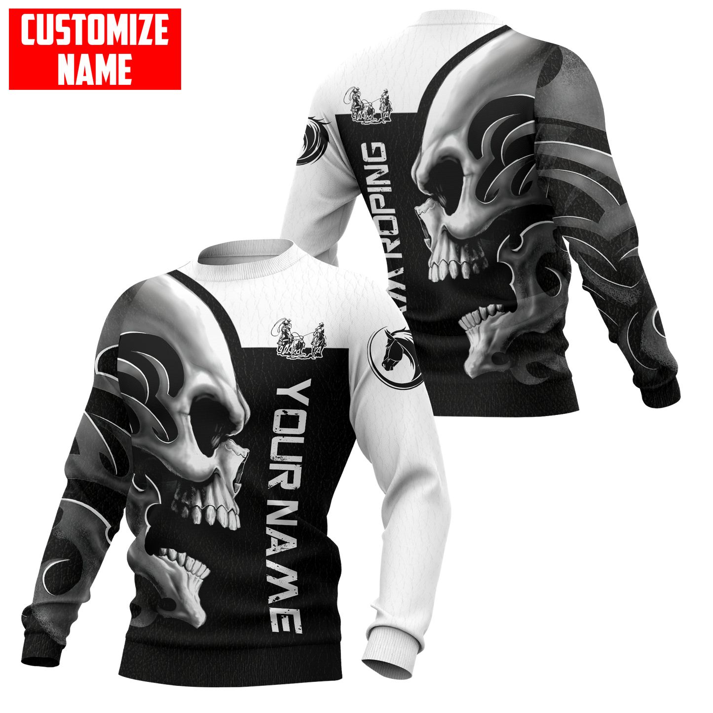 Personalized Name Rodeo Skull 3D All Over Printed Unisex Shirts Team Roping