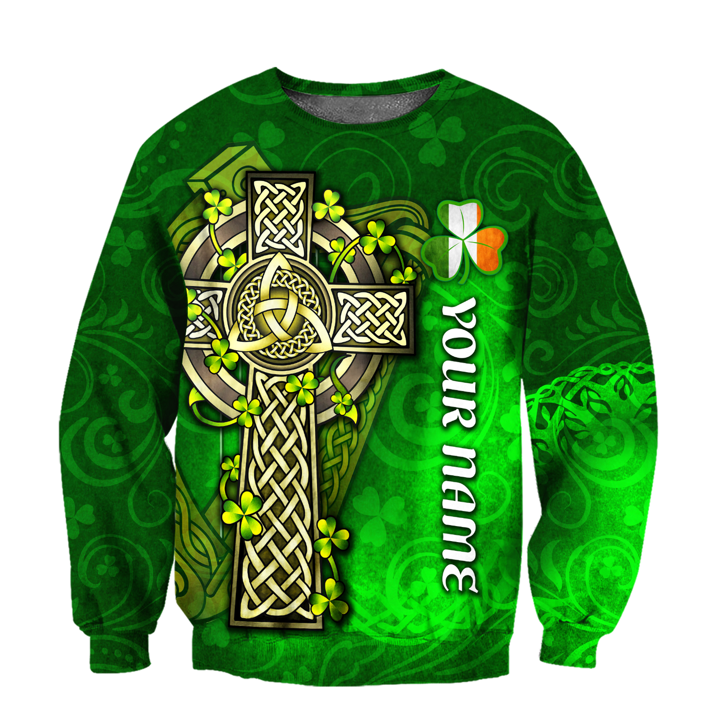 Premium Unisex Hoodie Custom Name Irish St.Patrick  Celtic Cross And The Irish Harp ML