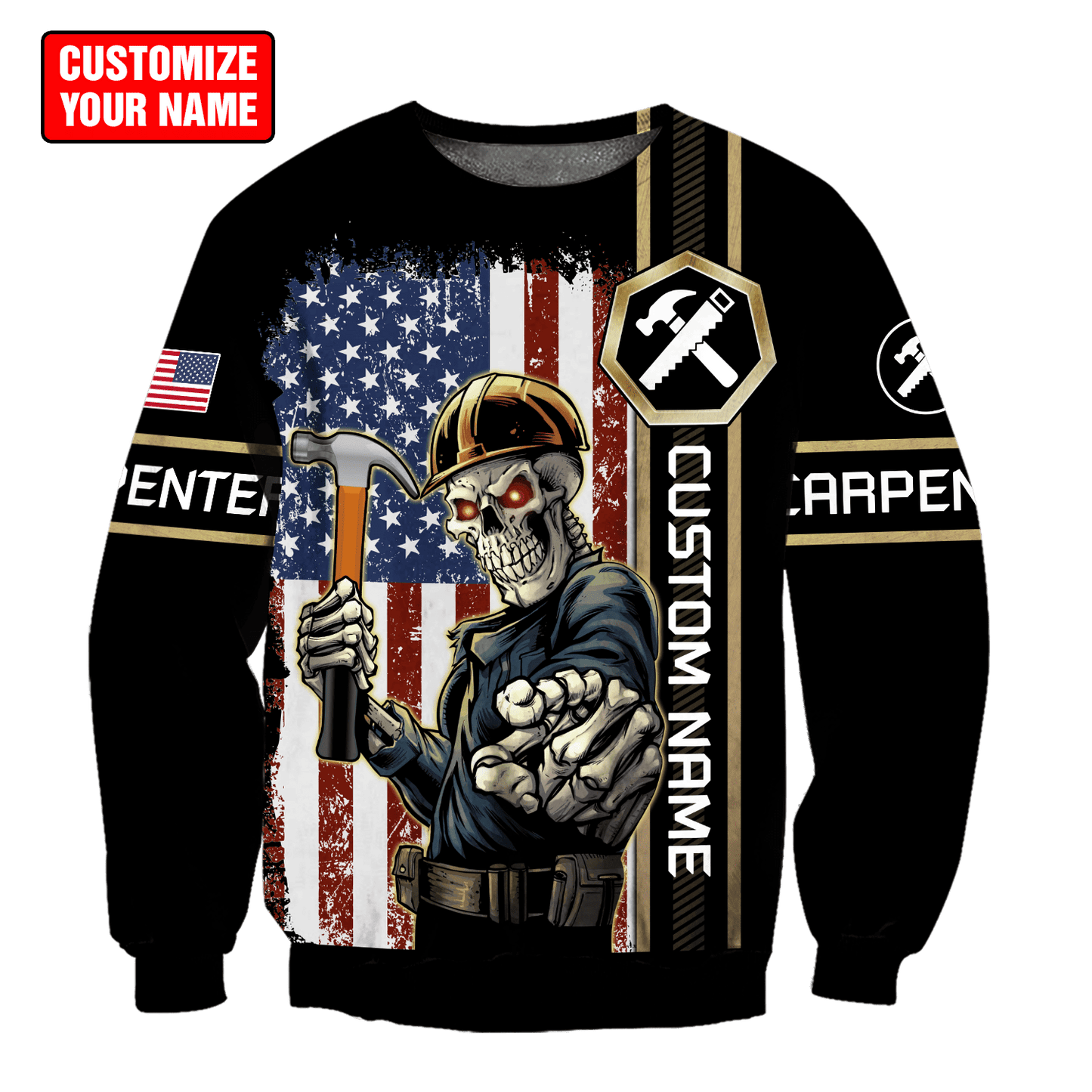 Personalized Name American Carpenter 3D All Over Printed Unisex Shirts