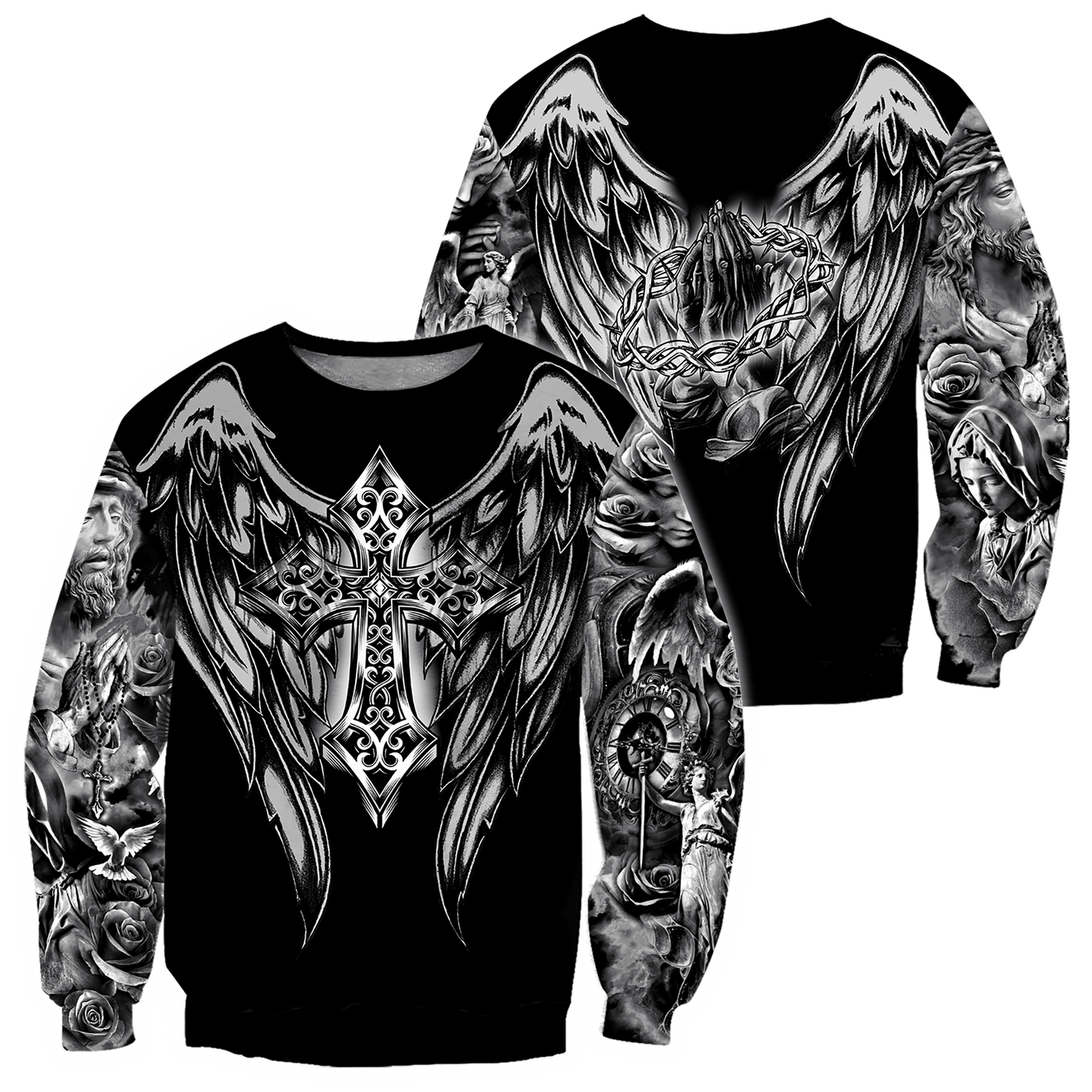 Jesus Christ Cross and Wings Black 3D Printed Hoodie, T-Shirt for Men and Women