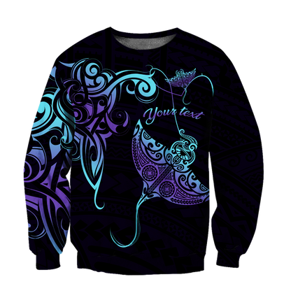 Amazing Polynesian Blue And Purple Ray Tattoo Personalized Unisex Deluxe Hoodie ML