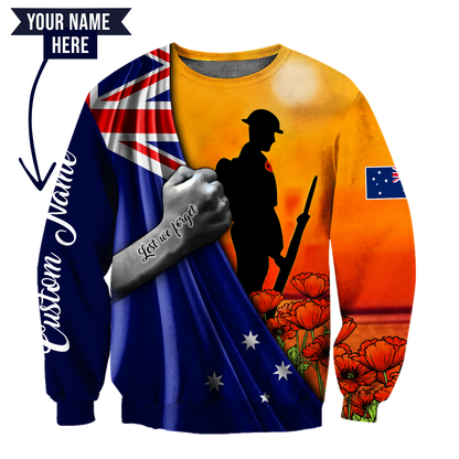 Tmarc Tee Lest we forget Custom name Australia Flag Old Soldier 3D printed shirt