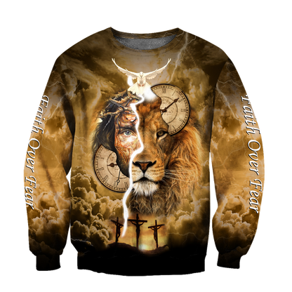 Failth Over Fear Lion Jesus 3D All Over Printed Shirts