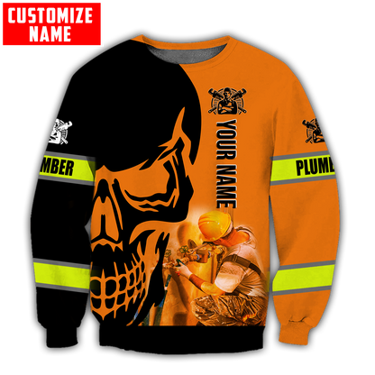 Tmarc Tee Personalized Plumber Orange Skull Apparel