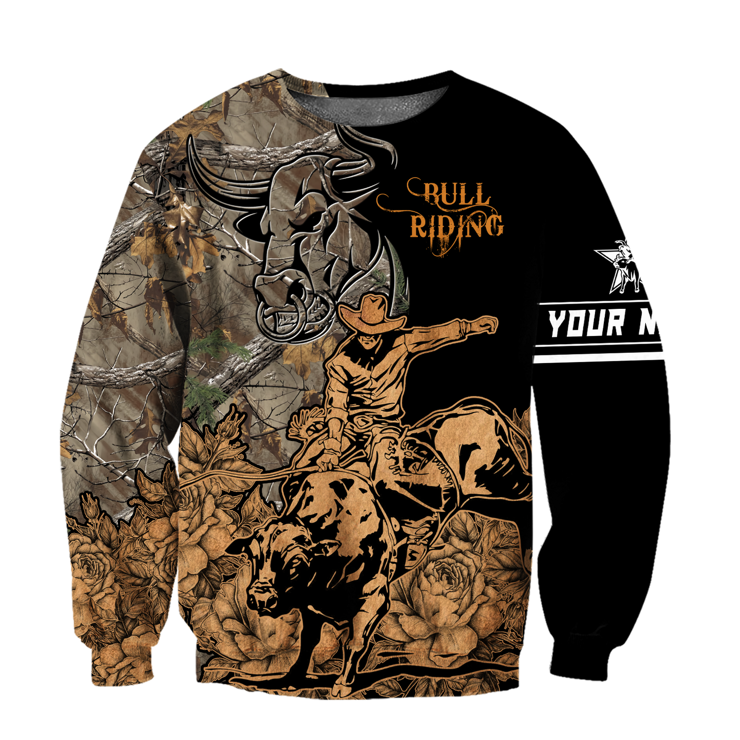 Personalized Name Bull Riding 3D All Over Printed Unisex Shirts Camo