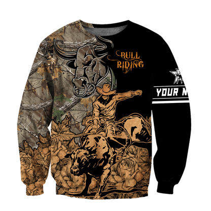 Personalized Name Bull Riding 3D All Over Printed Unisex Shirts Camo
