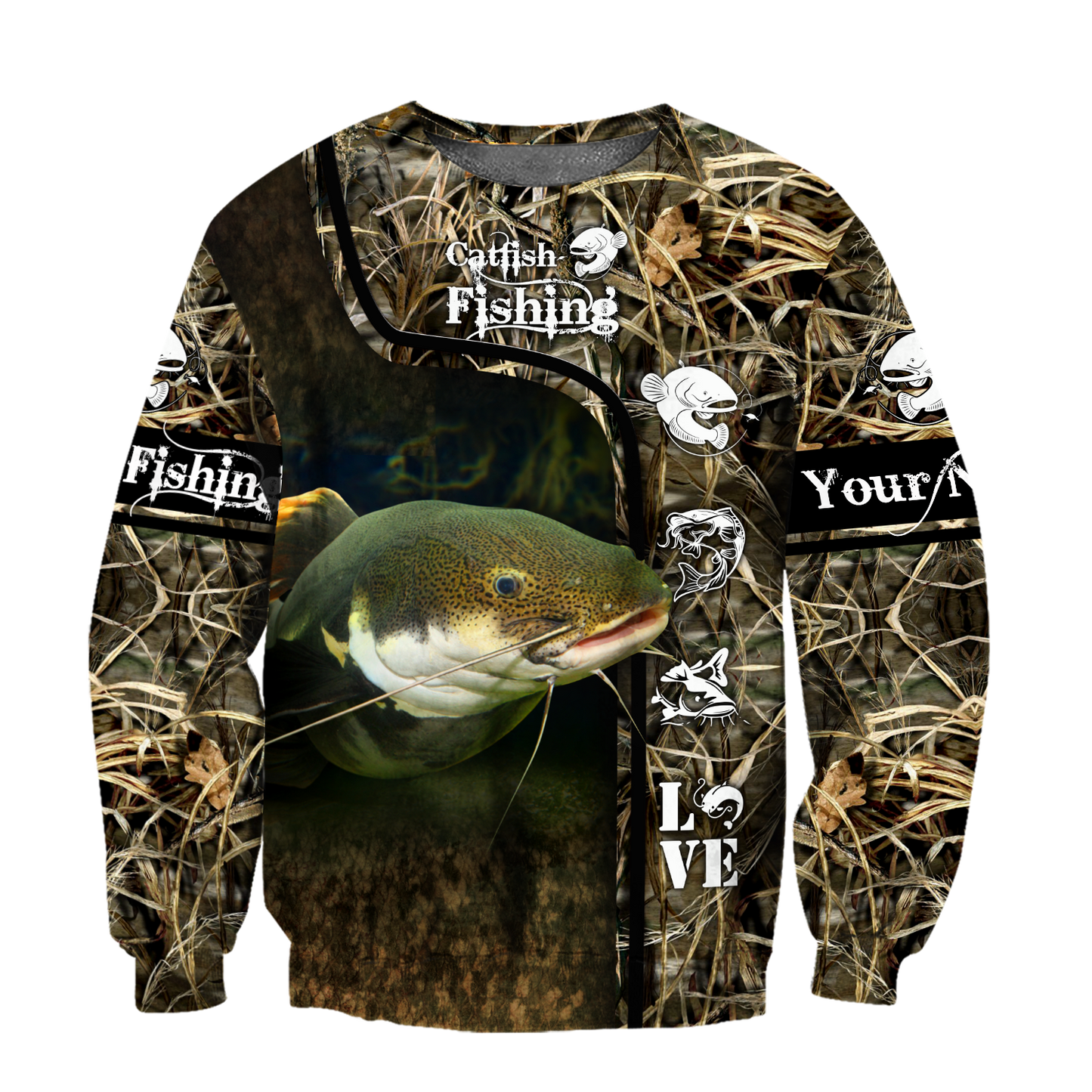 Custom name Catfish Fishing water camo 3D print shirts